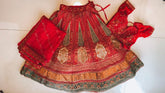 Crimson Red Velvet Embroidered Bridal Lehenga with Dupatta - My Store